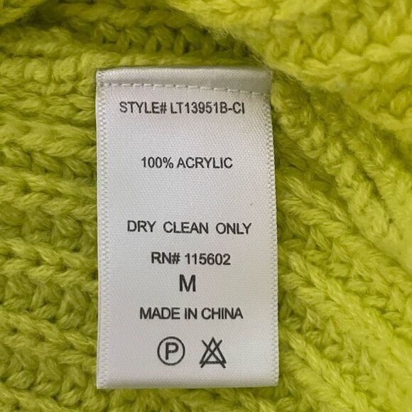 Lush Color Block Sweater Tan Lime Green Chunky Knit Crewneck Long Sleeve M - Picture 6 of 7